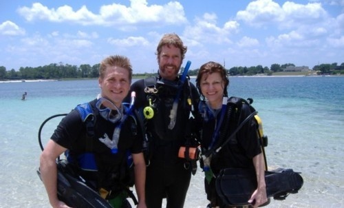 Jeff with two open water students Jere and Aaron