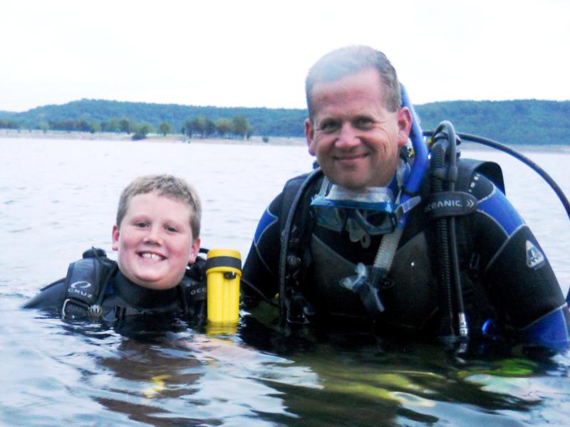 Beaver Lake with my Newley Certified Son