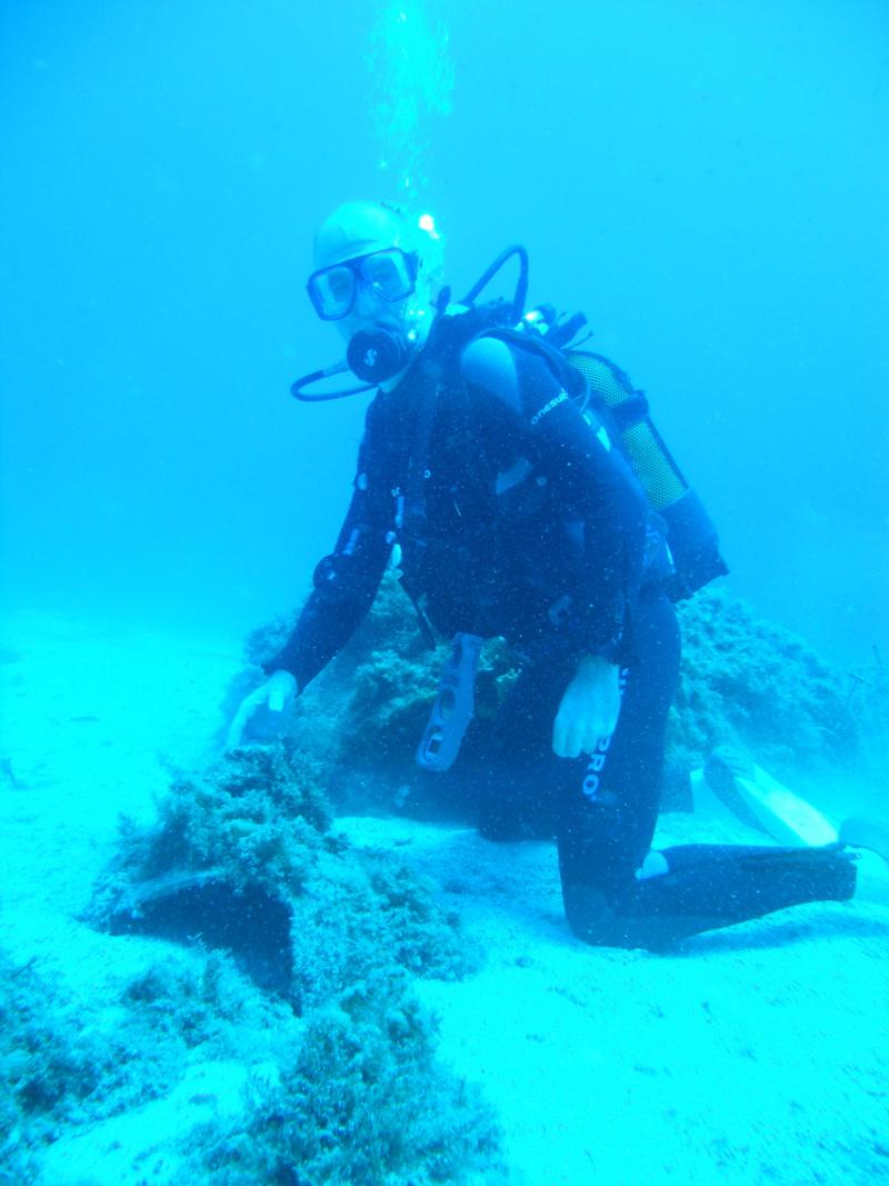 With ancient Greek pottery off of Mykonos Island 2011