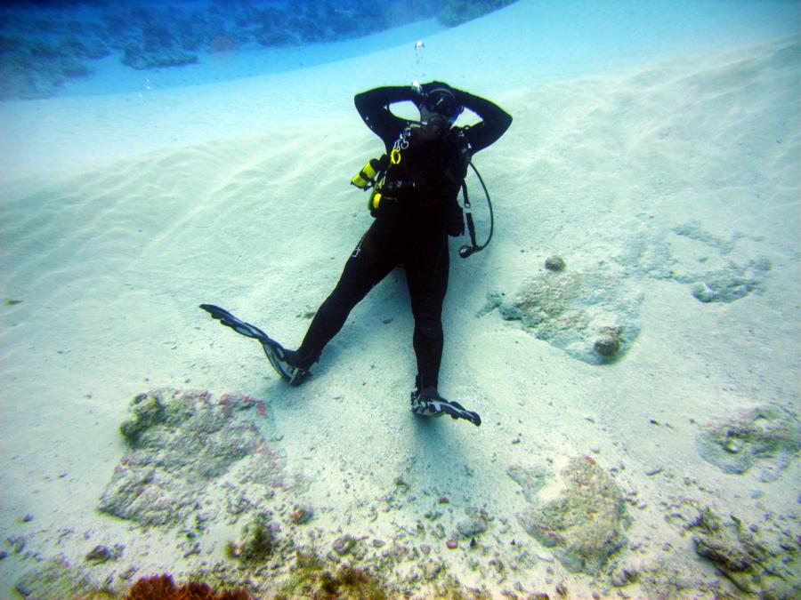 Laying on the underwater beach