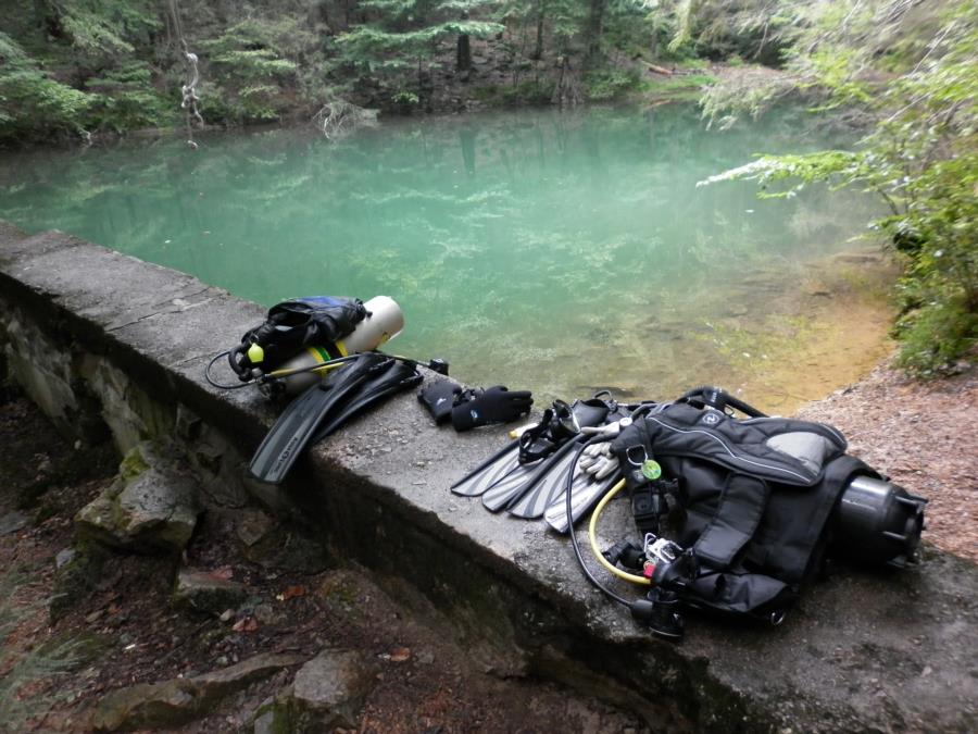 Gear between dives on the ’power dam’ in Schuberts Gap, Bethel PA. Along the Appalachian Trail.