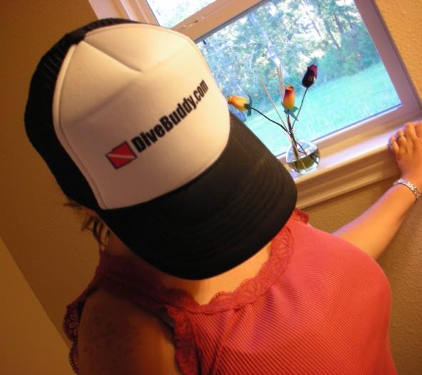 My awesome wife (badintexas) with DiveBuddy.com hat.