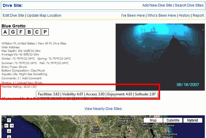How to view member rating of dive sites on DiveBuddy.com.