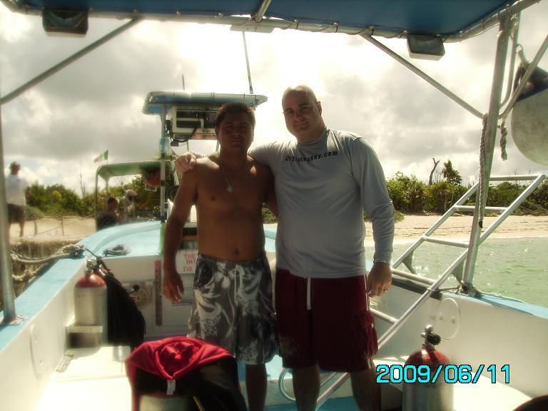 Greg and Eduardo (divemaster with Sea Robin) in Cozumel, Mexico.