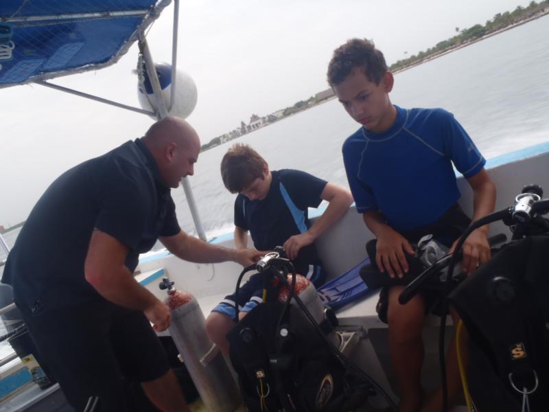 Chris, Conner and I ready to dive Sea Robin in Cozumel