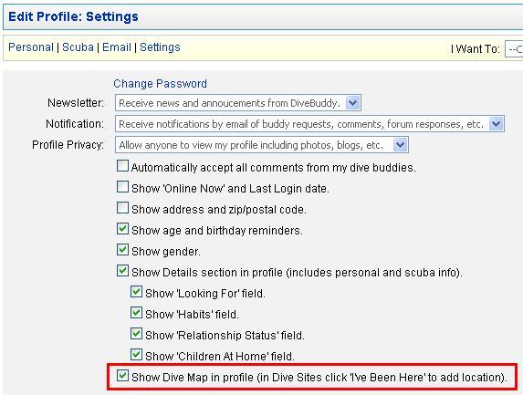 Edit Profile - How to add dive map