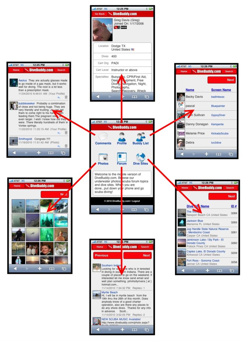 DiveBuddy Mobile features (www.divebuddy.com/mobile)