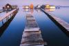 Houses on Lake in Bokod Hungary with wooden walkways