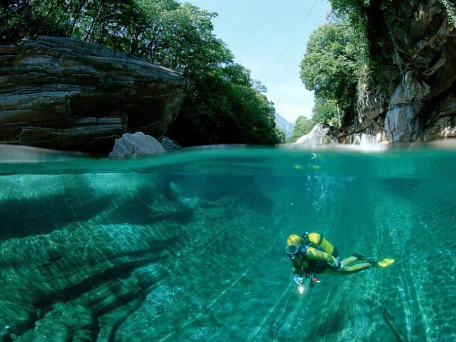 Scuba Diver in Verzasca Valley, Switzerland