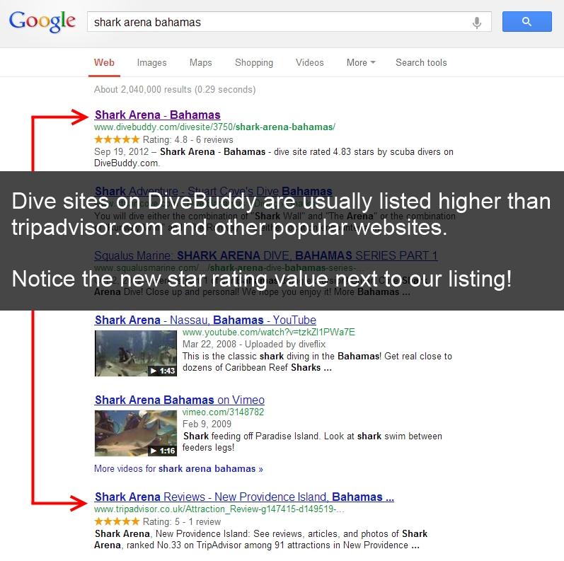 Dive sites on DiveBuddy are listed high on search results