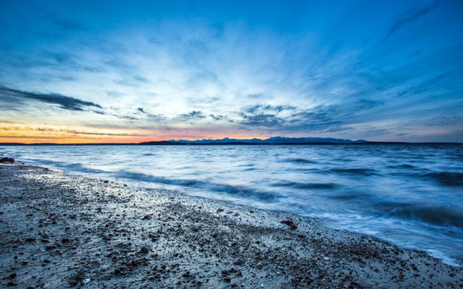 Sunset at Alki Beach in West Seattle, Washington