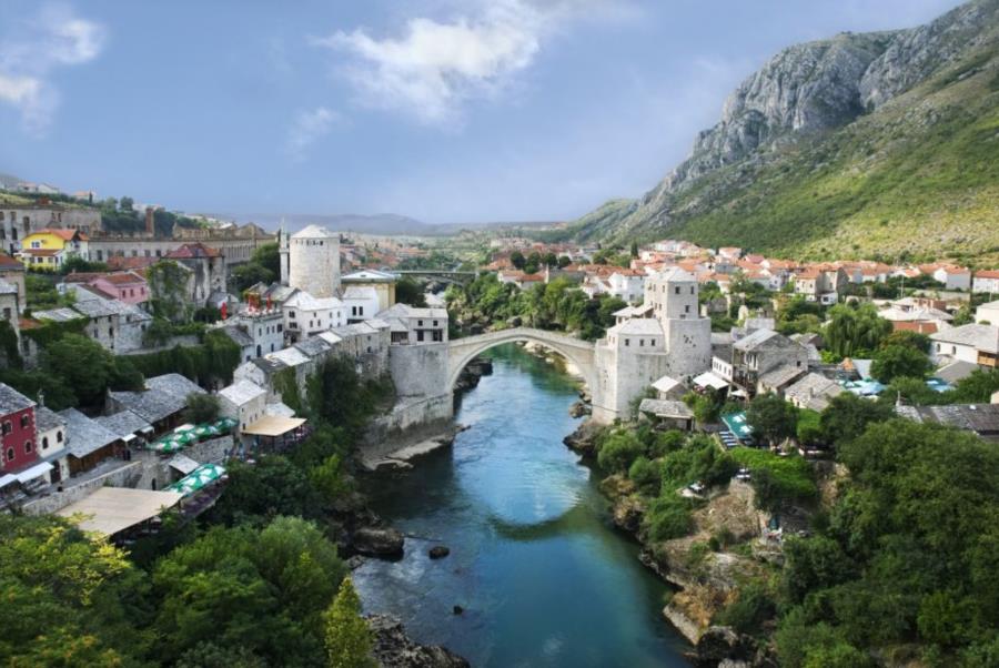 Stari Most bridge over Neretva river in Mostar, Bosnia and Herzegovina