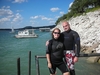 My hot wife and I in wetsuits.