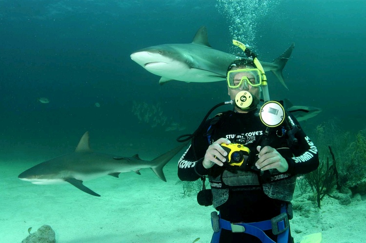 if you stand real close to the aquarium, you look like you are in the picture