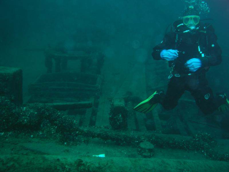 Dive Buddy on the deck of the Dunderburg.