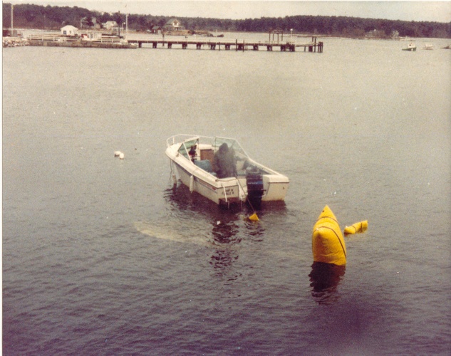 Salvage diving, Kittery Point ME, in back ground
