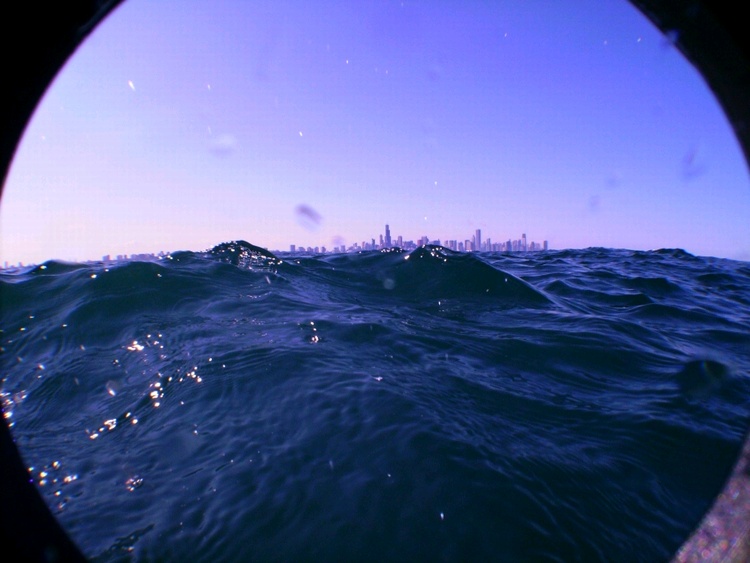 Chicago as seen from a very choppy Lake Michigan