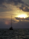 Morning sunrise waiting for dive boat in Belize