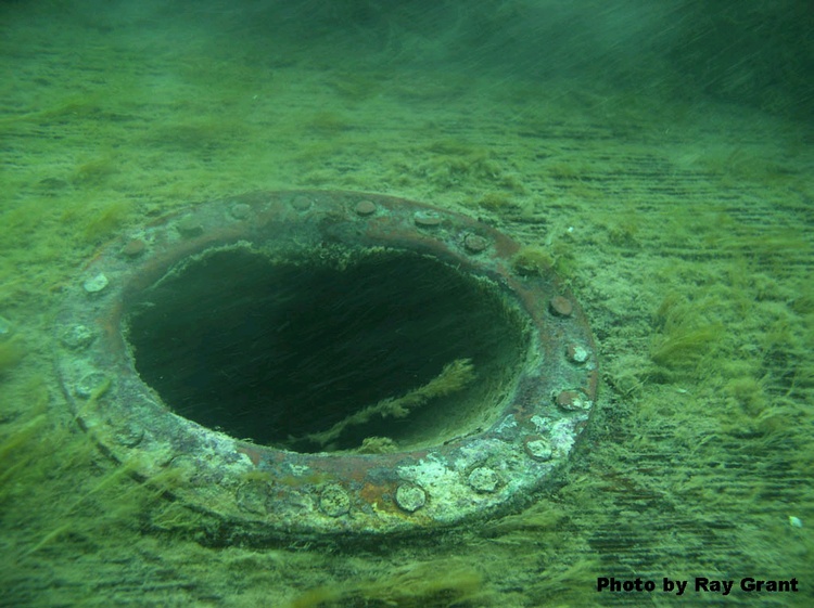 Scupper on wreck in Middle Channel