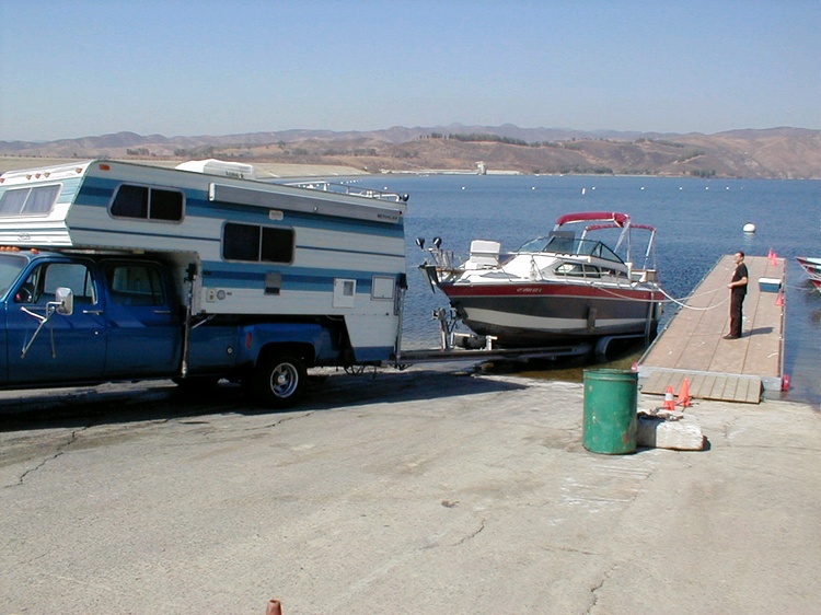 Truck, camper & boat at the lake, Next is BAJA!