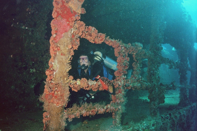 Diver in wreck