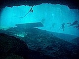 Looking up out of The Blue Grotto