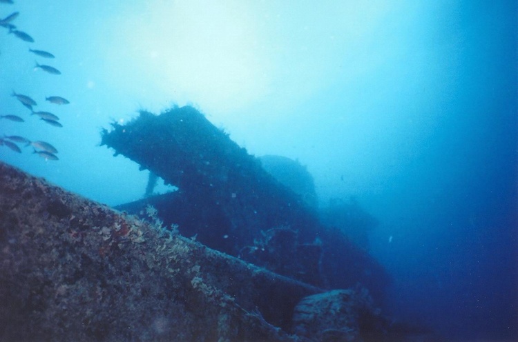 Looking up at the wreck.  St Maarten