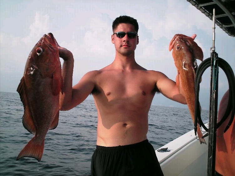 Audie with red grouper on Jed`s boat