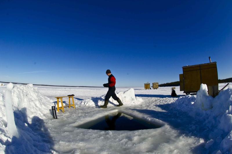 Beautiful Ice Diving Site in White Sea in Winter