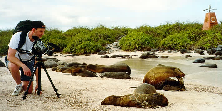 Videoing Galapagos Seals in the Galapagos. 1999