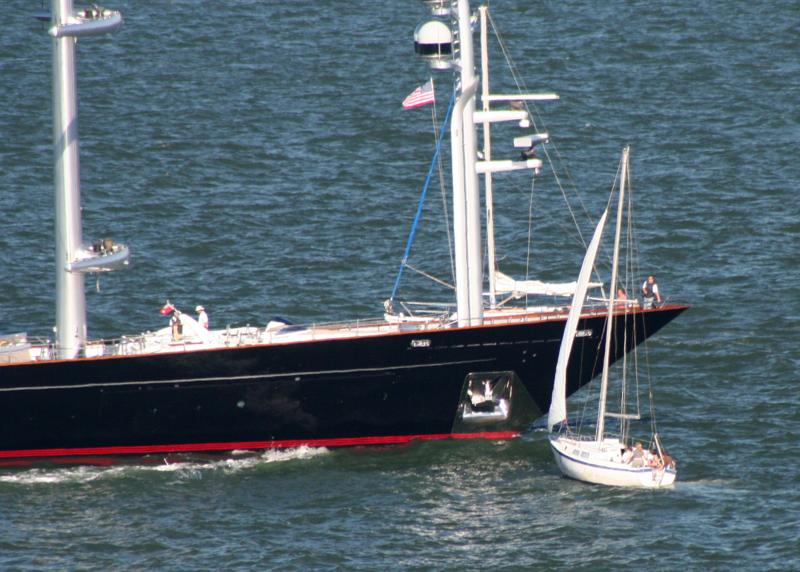 Close Call (Idiot almost hitting Tom Perkins’ Maltese Falcon as it entered SF Bay)