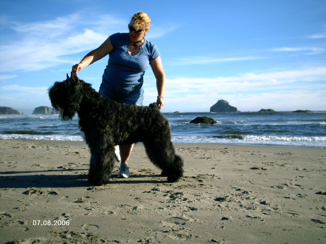 On the beach in Bandon, OR with my dog Fergus