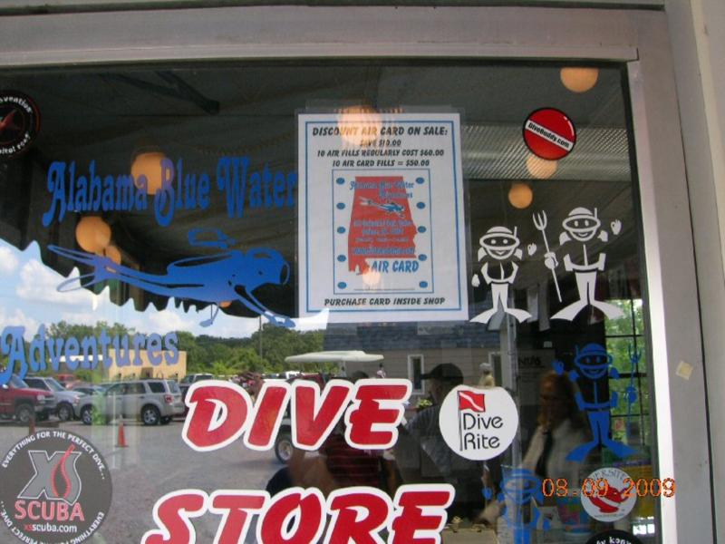 The new DiveBuddy.com sticker on the Dive Shop door at ABWA, Pelham, AL.