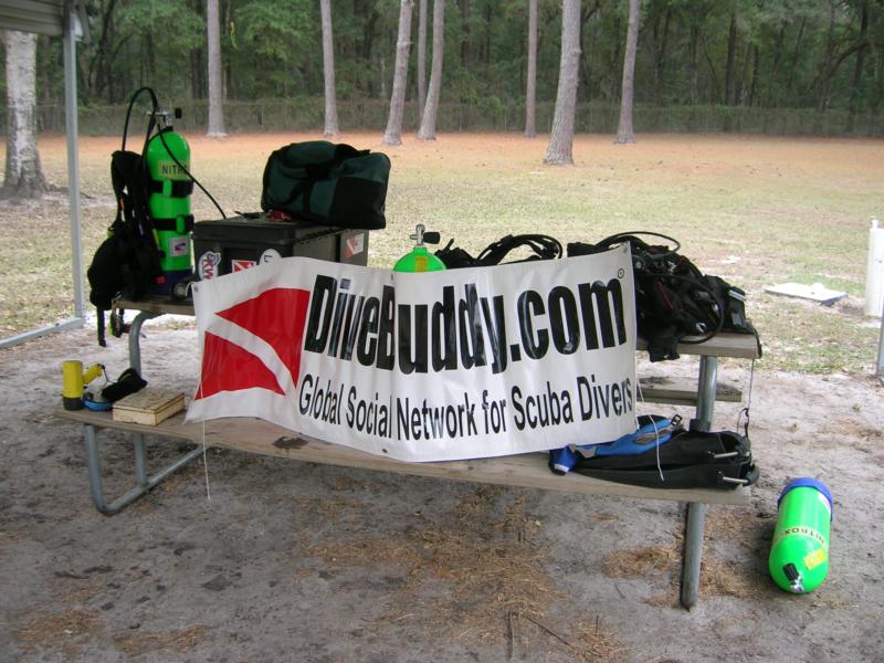 Dive Buddy sign guarding our equipment during surface interval at Blue Grotto in FL.