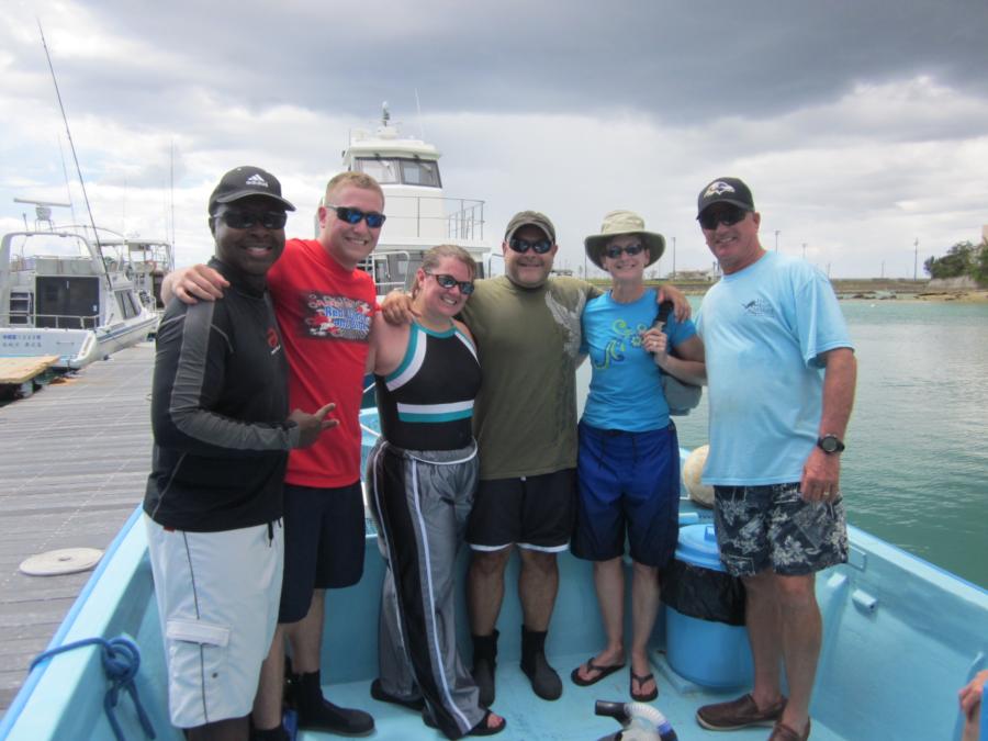 Getting ready for a boat dive to the Pinnacles Okinawa Japan