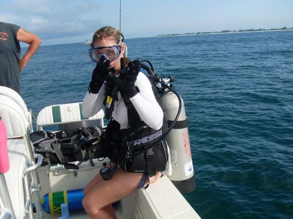 Me getting ready to splash off my parents boat - 1 mile reef off Anna Maria