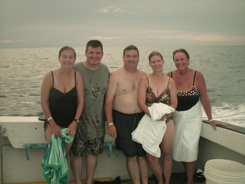 Tennille, Me, Dave, Lisa, and Ellan after diving with dolphins