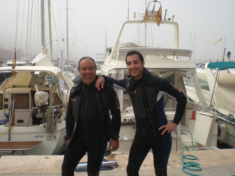 Me (on the left) with my friend Beppe (National RadioSpeaker) in a 5 star diving in Mallorca (Spain)