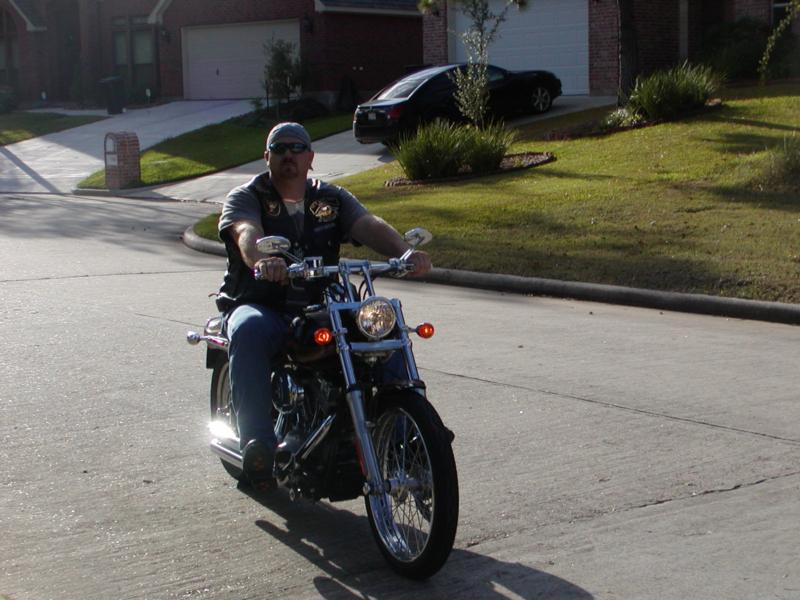 Taking an evening ride on the Harley