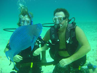 Brian Raab and Jake Raab - Jakes first dive - he got certified in the Bahamas with UNEXSO
