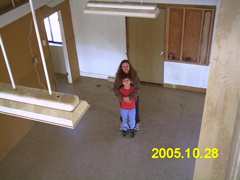 My wife and son as viewed from the rafters of my house.