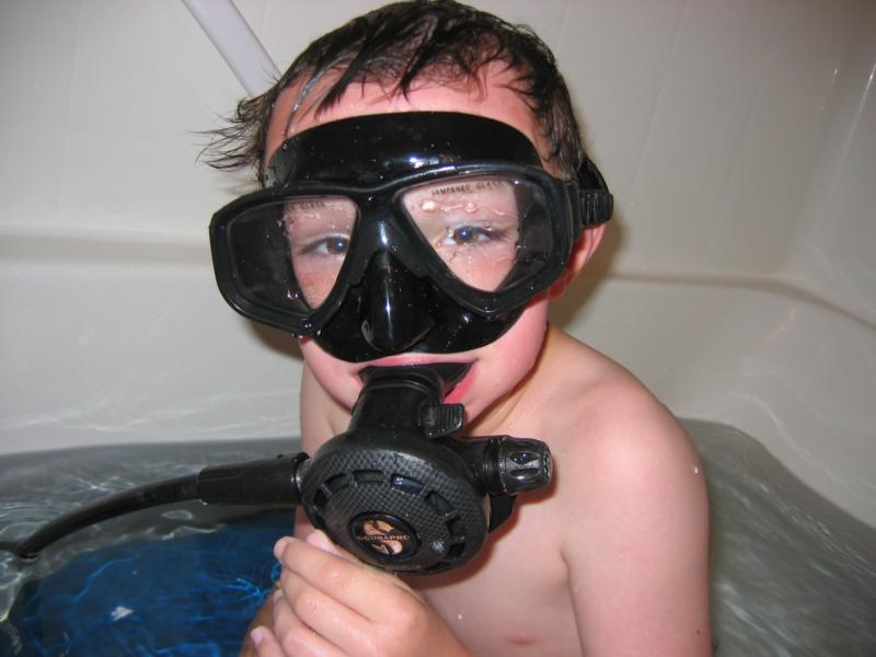 Son on 1st Dive... in bathtub