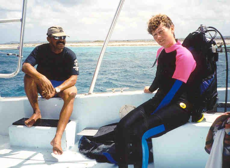 Rafino & Beth on boat at Bonaire Klein
