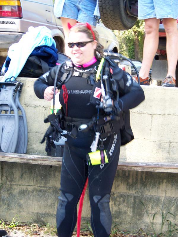 Me diving as a devil for our Underwater Pumpkin carving contest