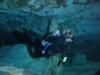 Debbi demonstrating the frog kick which is the suggested kick through the Cenotes