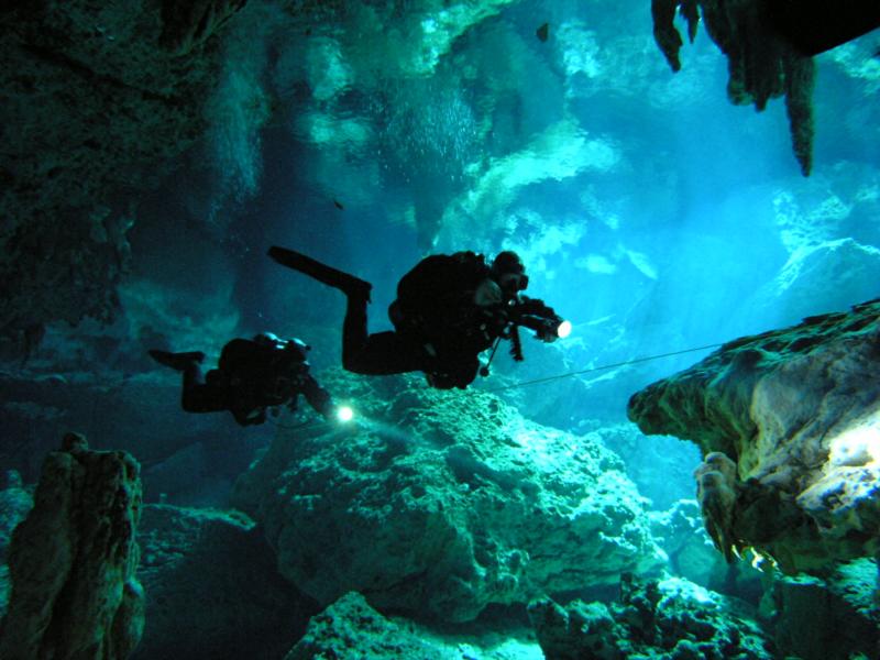 Cave divers line
