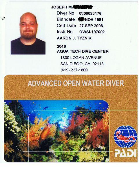 My new Advanced Dive Card