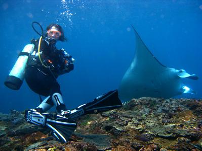 Diver Showing the Manta