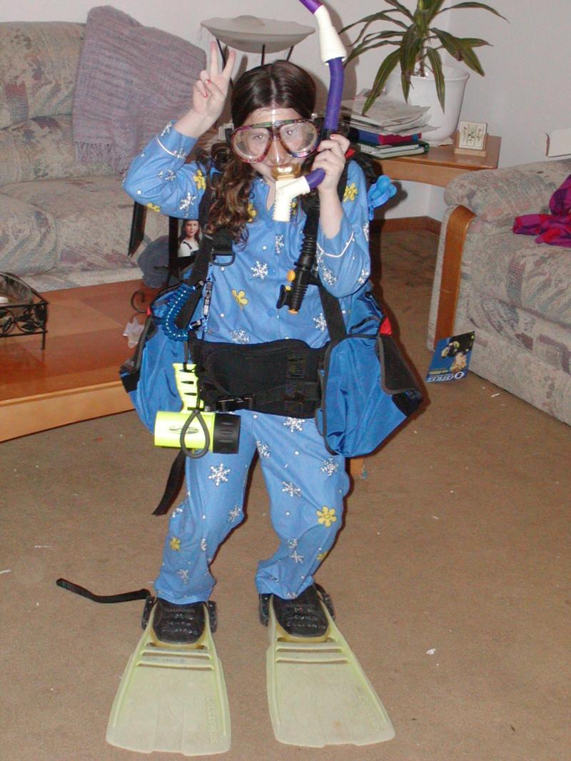 Jalaina in Mom’s Scuba Gear