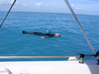 Floating on reef before diving Looe Key